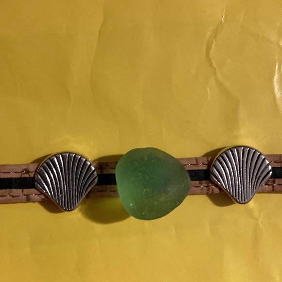 Handmade Cork Bracelet with Seashell Charms, Sea-Glass, Magnetic Fasten - Picture 4 of 4